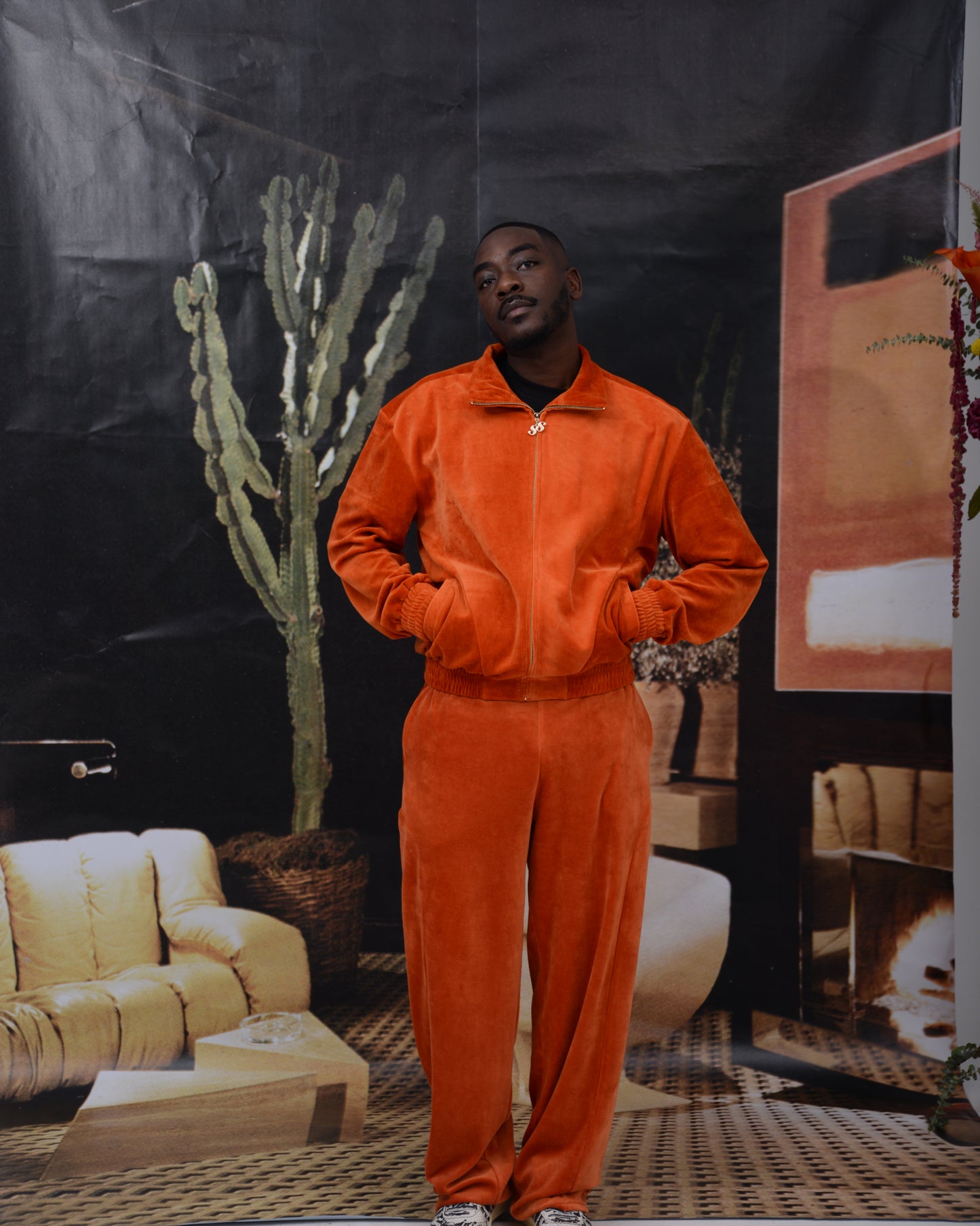Mens Velour Tracksuit Top - ORANGE