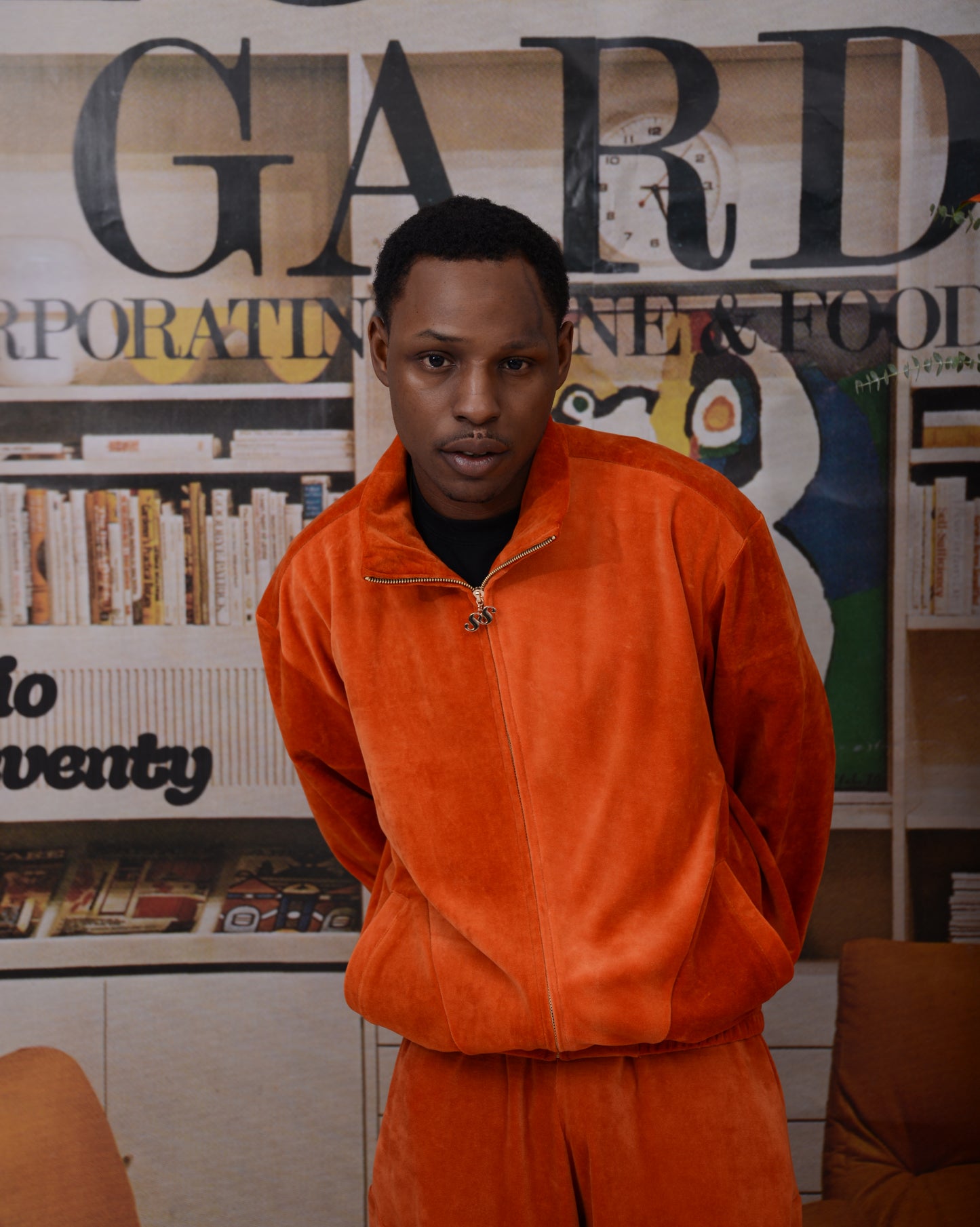 Mens Velour Tracksuit Top - ORANGE