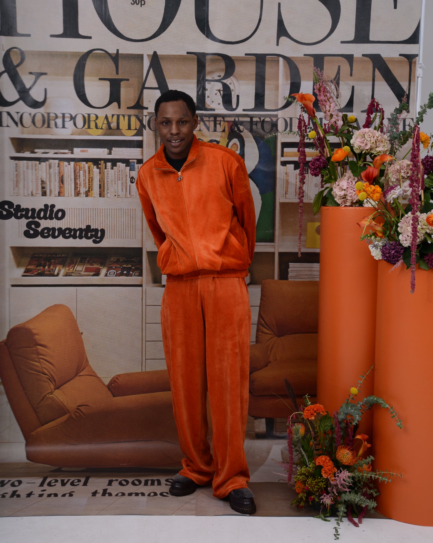 Mens Velour Tracksuit Bottoms - ORANGE