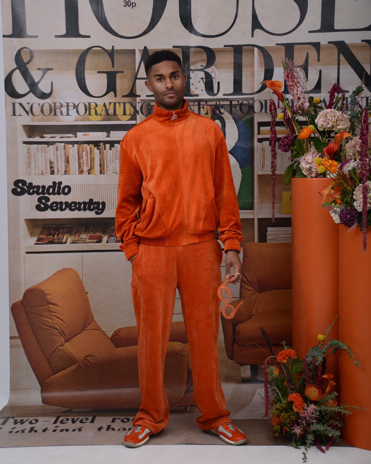 Mens Velour Tracksuit Top - ORANGE