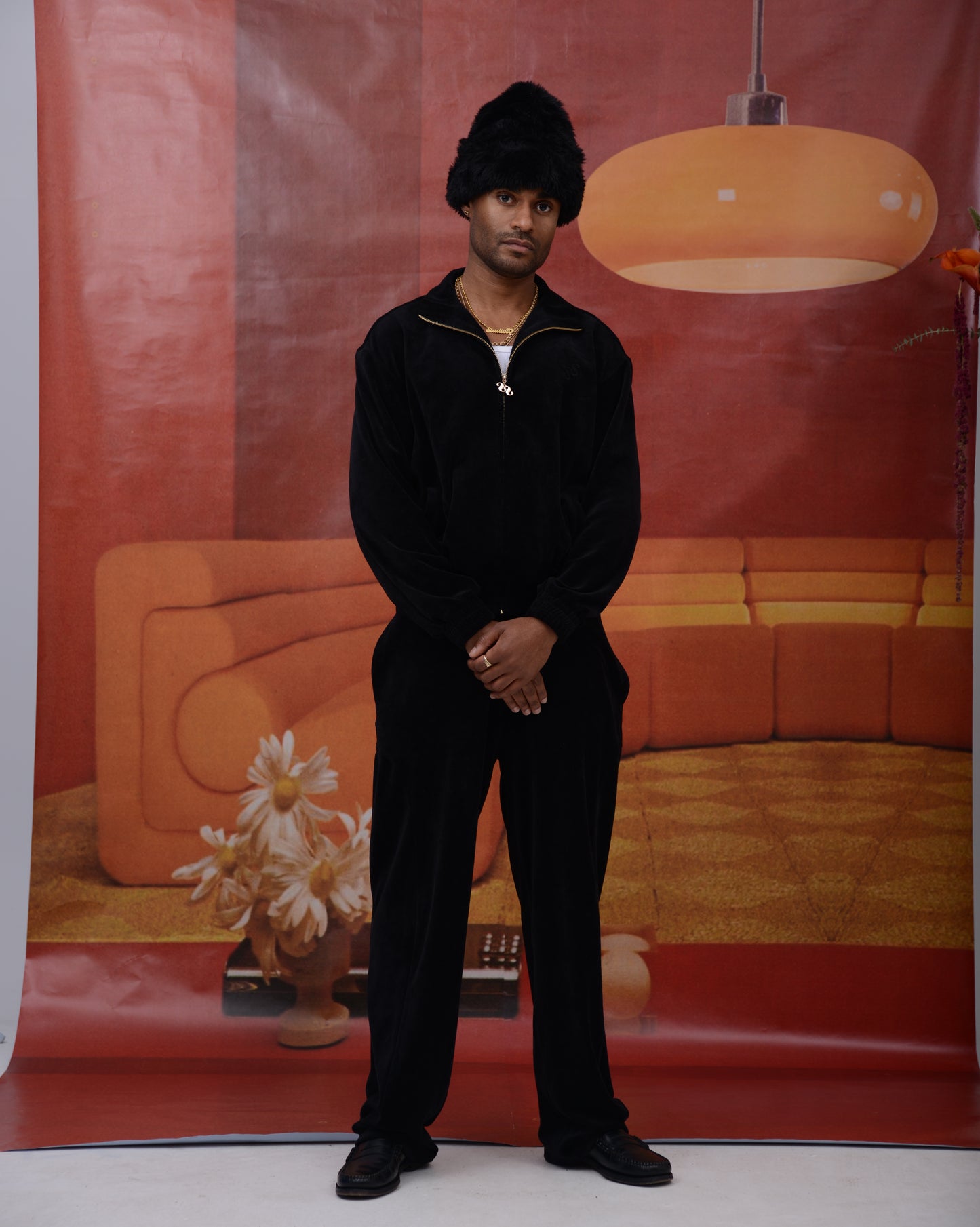 Mens Velour Tracksuit Top - BLACK