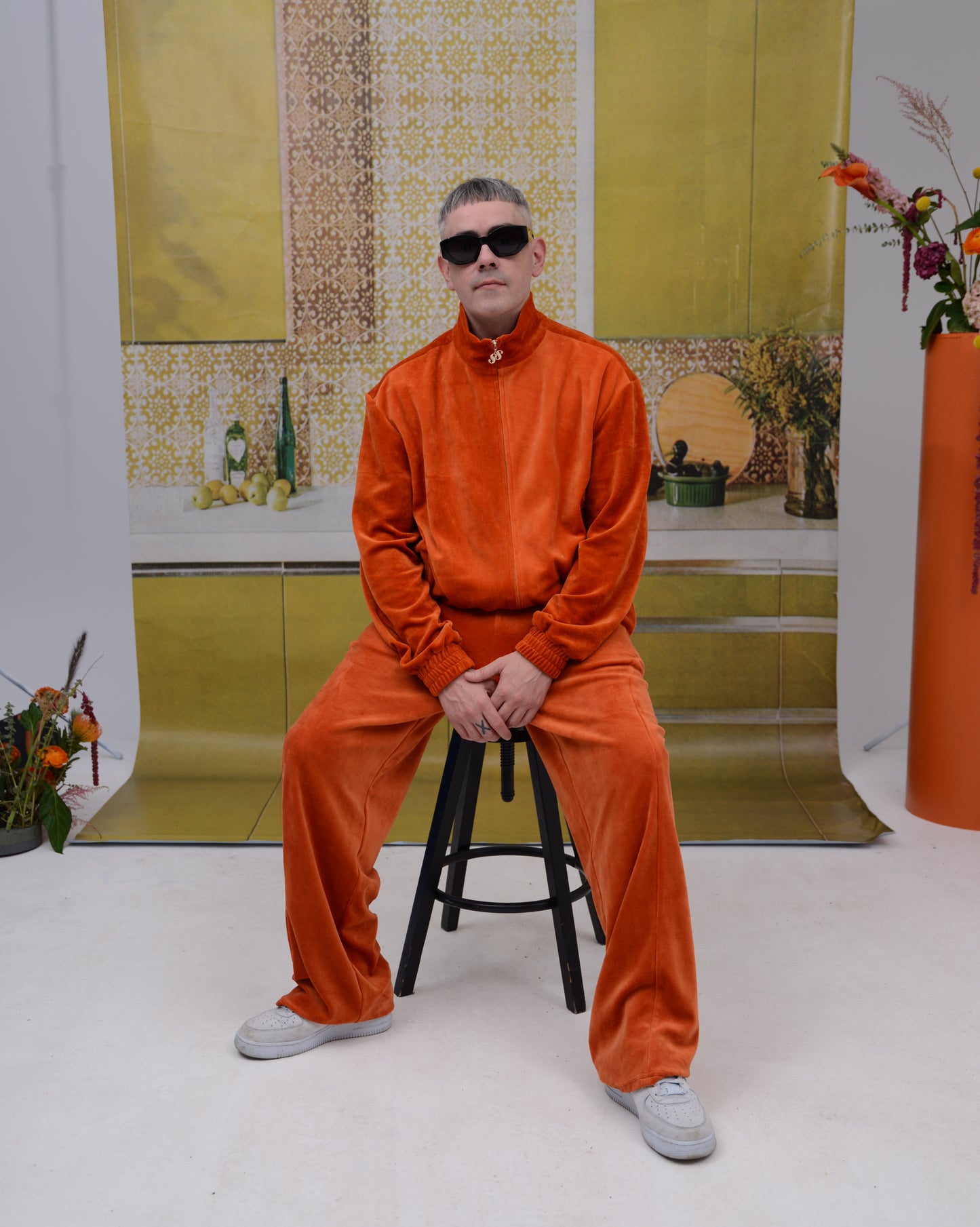 Mens Velour Tracksuit Bottoms - ORANGE