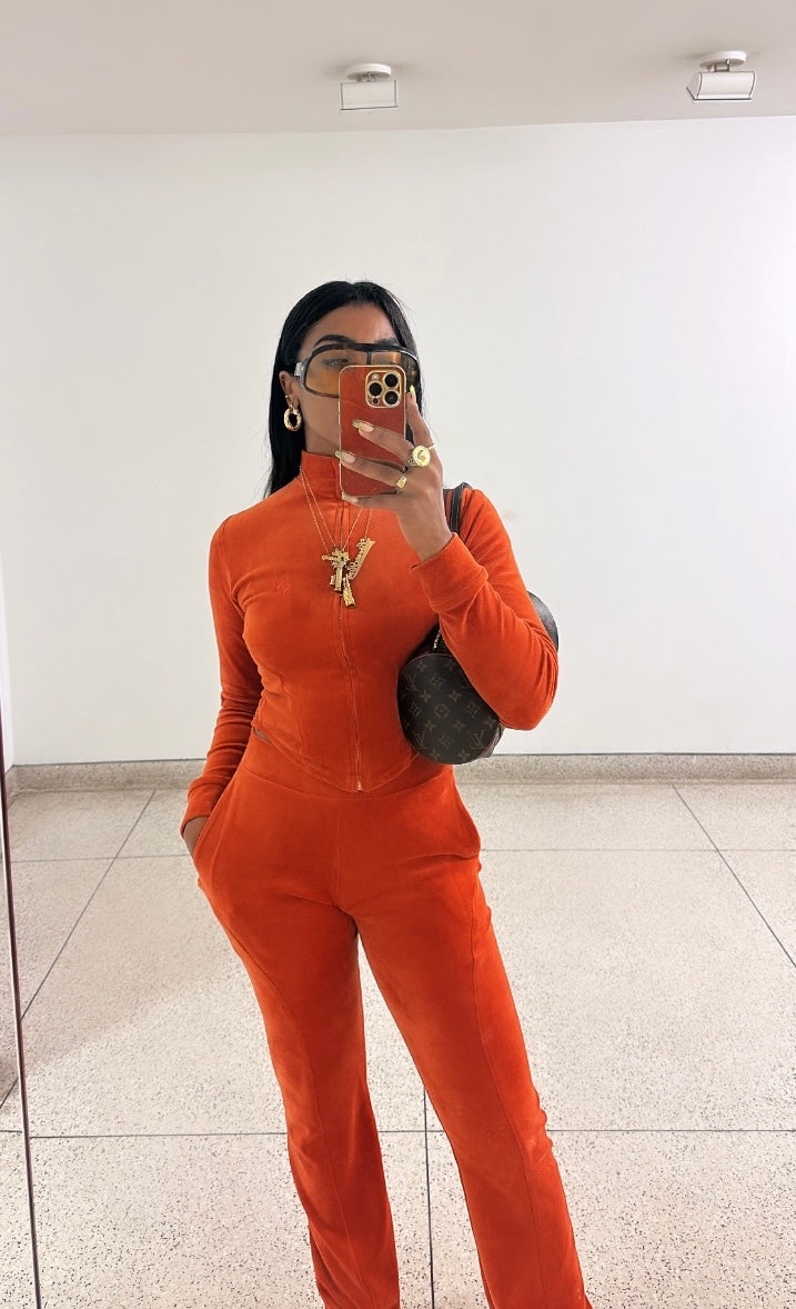 Contour Velour Tracksuit Top - Orange