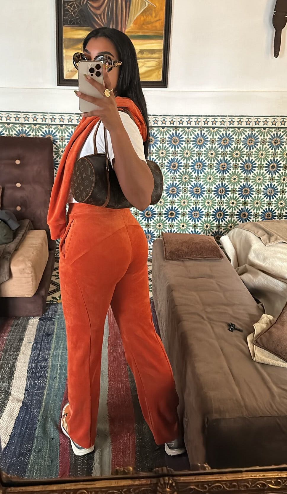 Contour Velour Tracksuit Bottoms - Orange