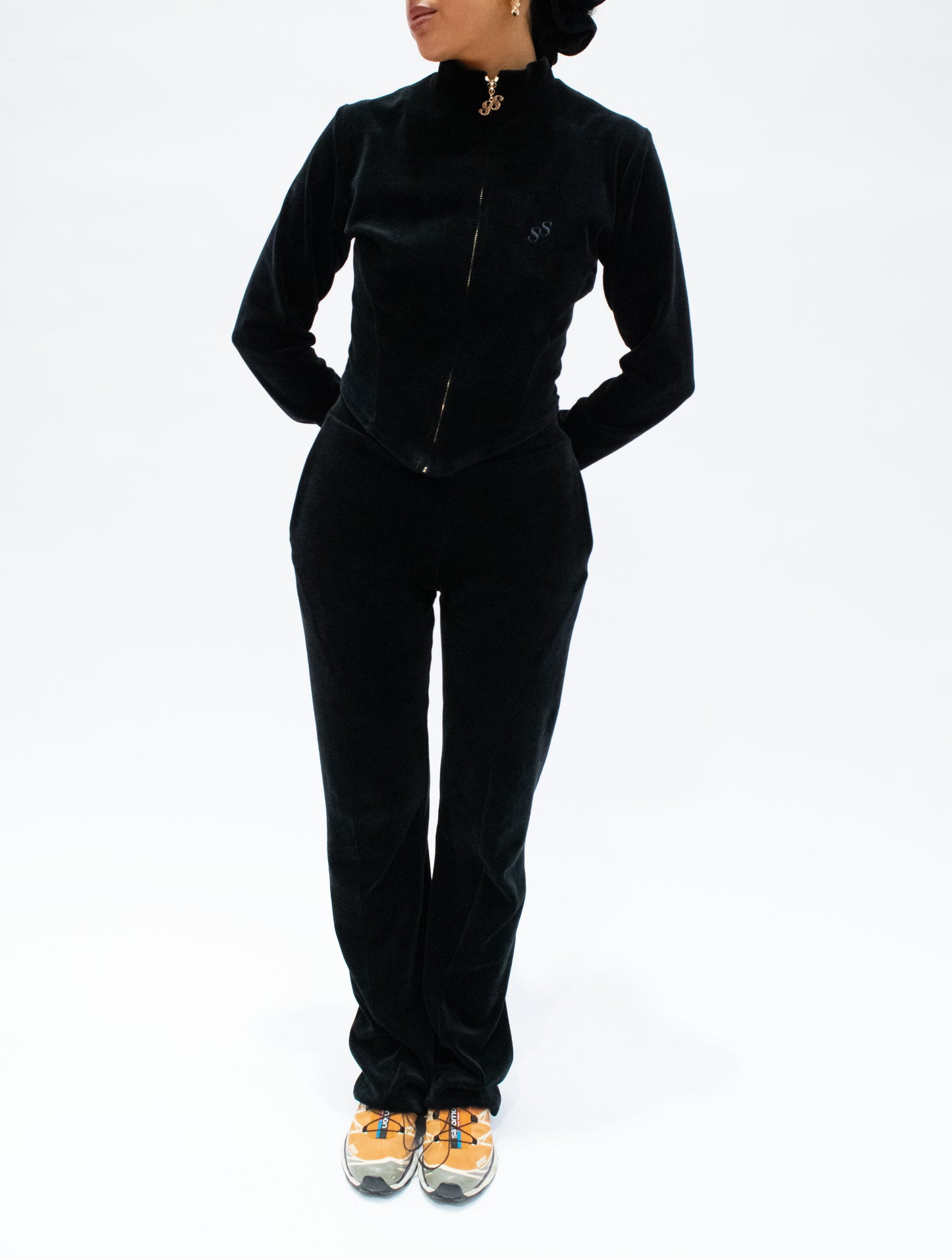 Contour Velour Tracksuit Bottoms - Black