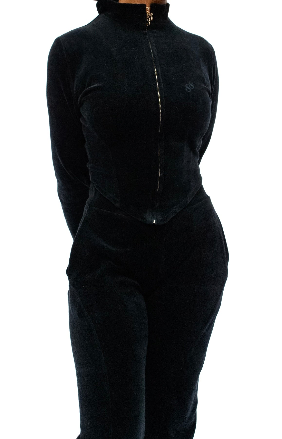 Contour Velour Tracksuit Top - Black