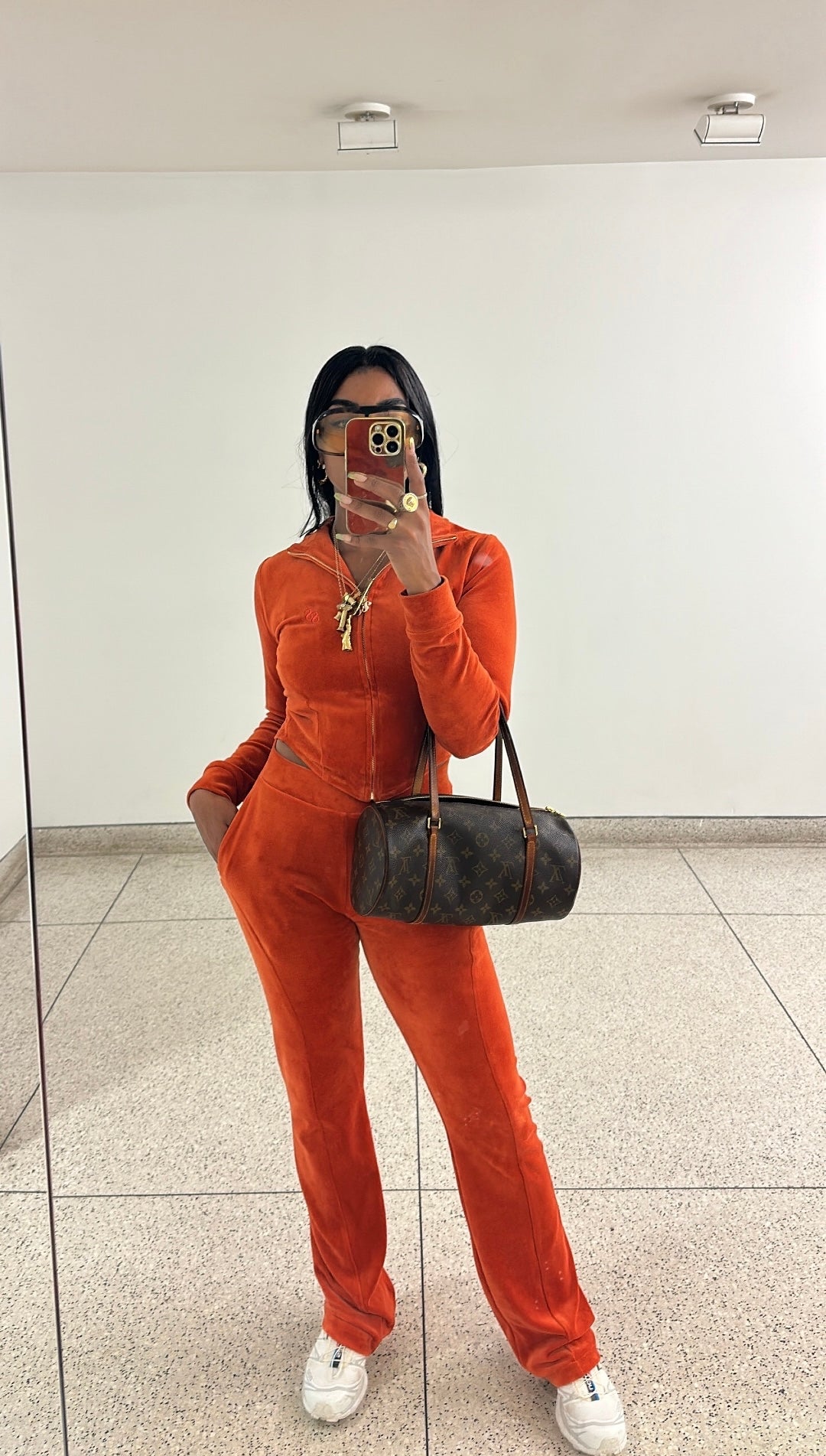 Contour Velour Tracksuit Top - Orange