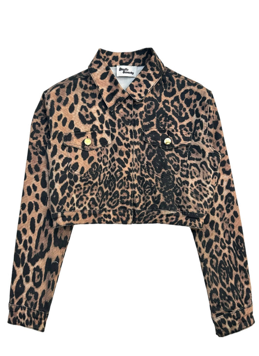 'Fierce' Leopard Print Denim Jacket