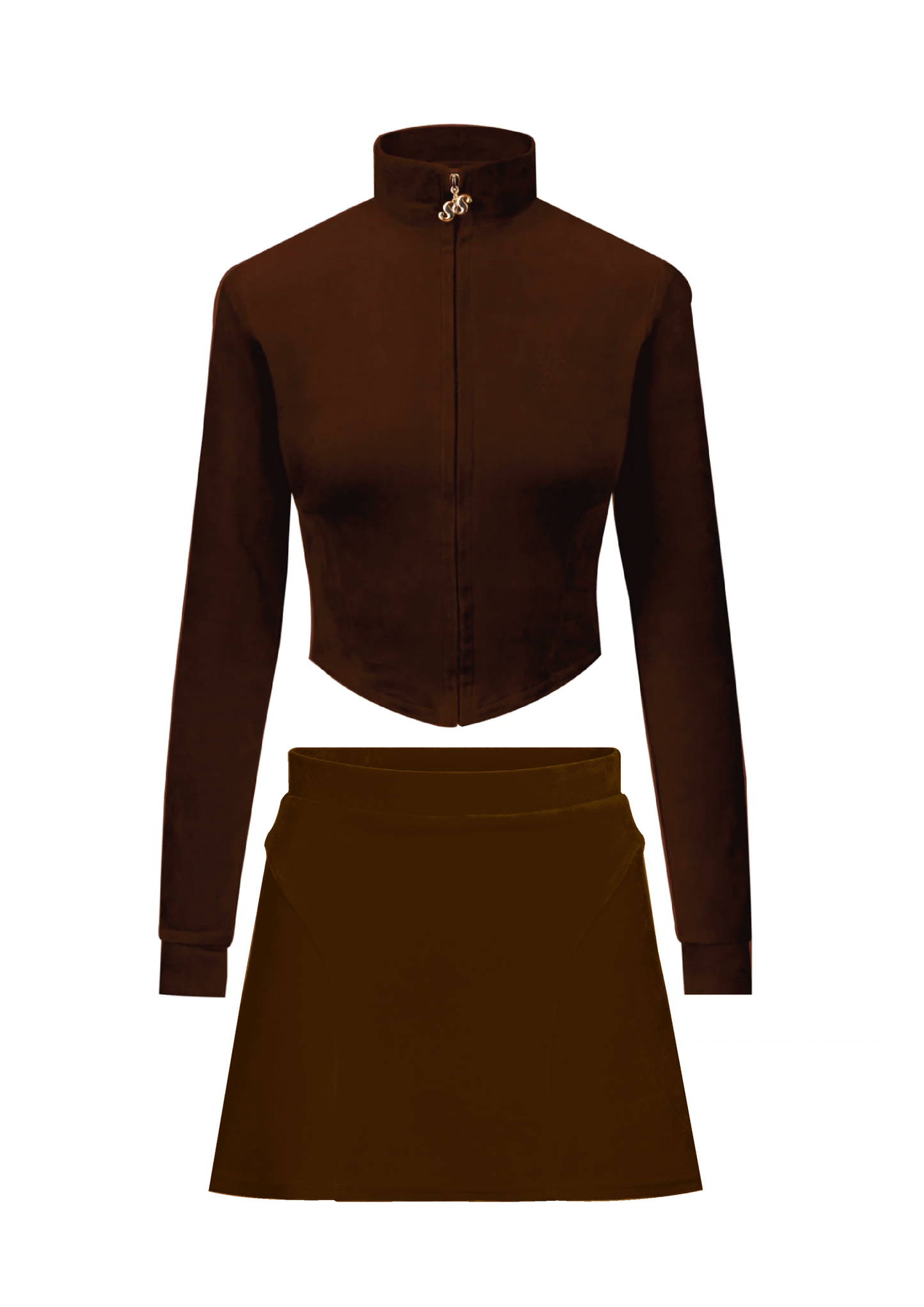 Contour Velour Skirt Set - Brown