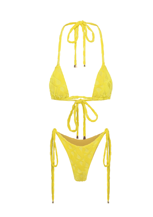 Chartreuse ‘SS’ Monogram Towel Triangle Bikini Set