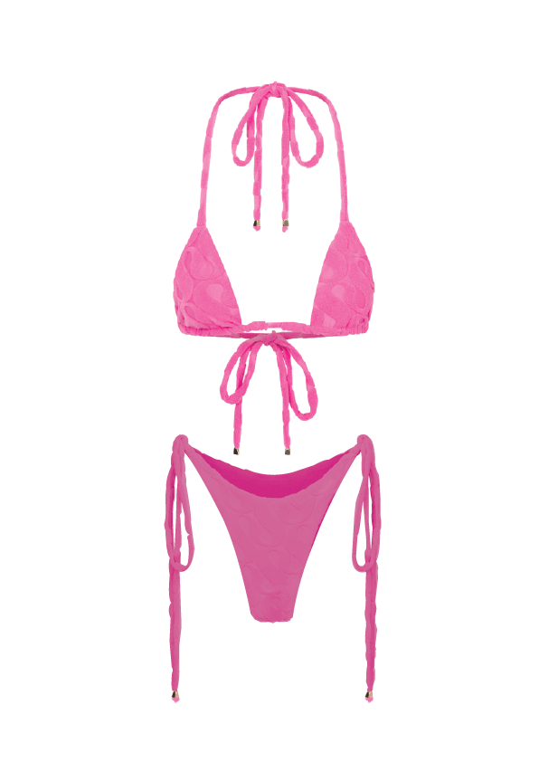 Pink ‘SS’ Monogram Towel Triangle Bikini Set