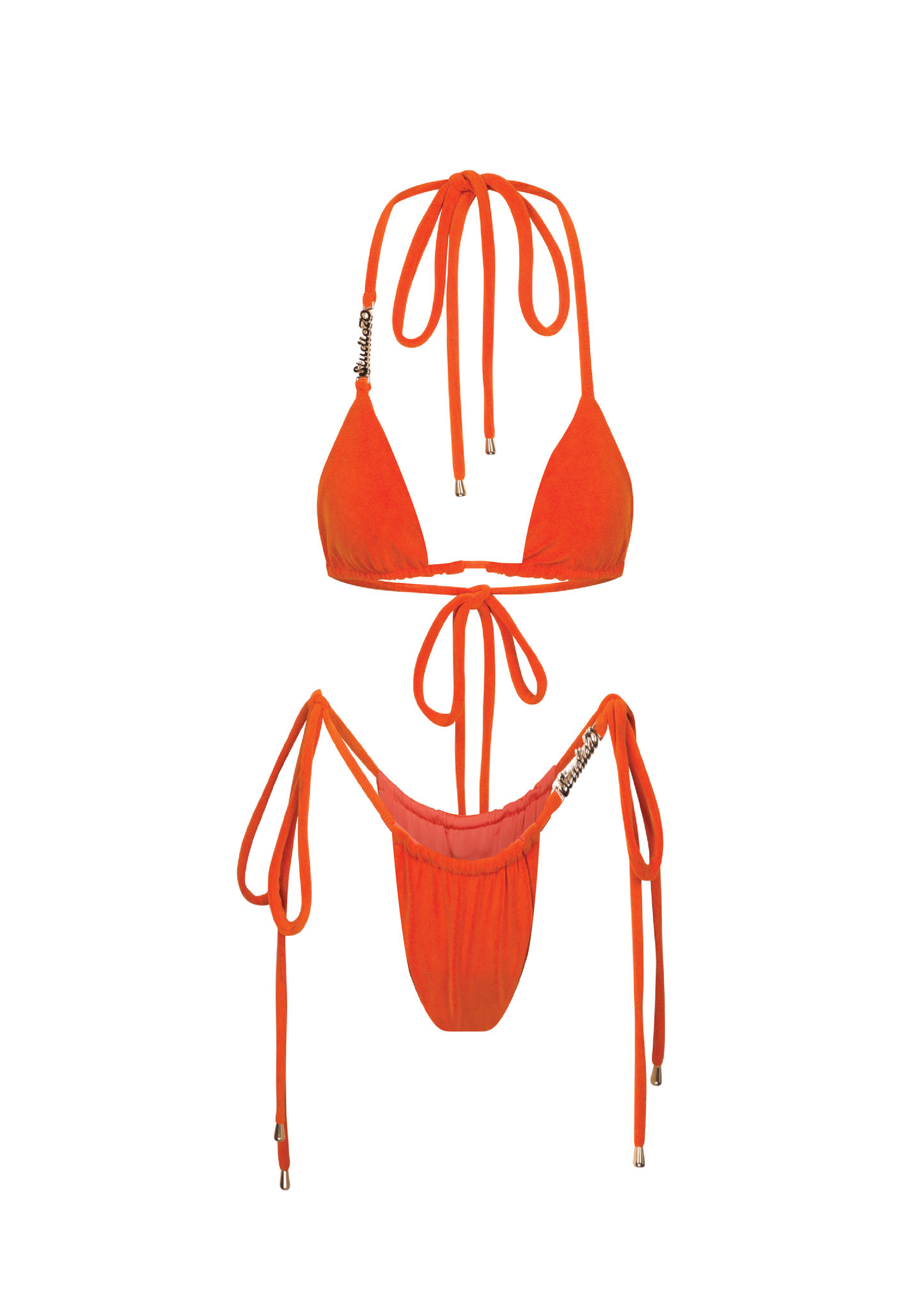 Towel Gold Logo Tag Bikini - Orange