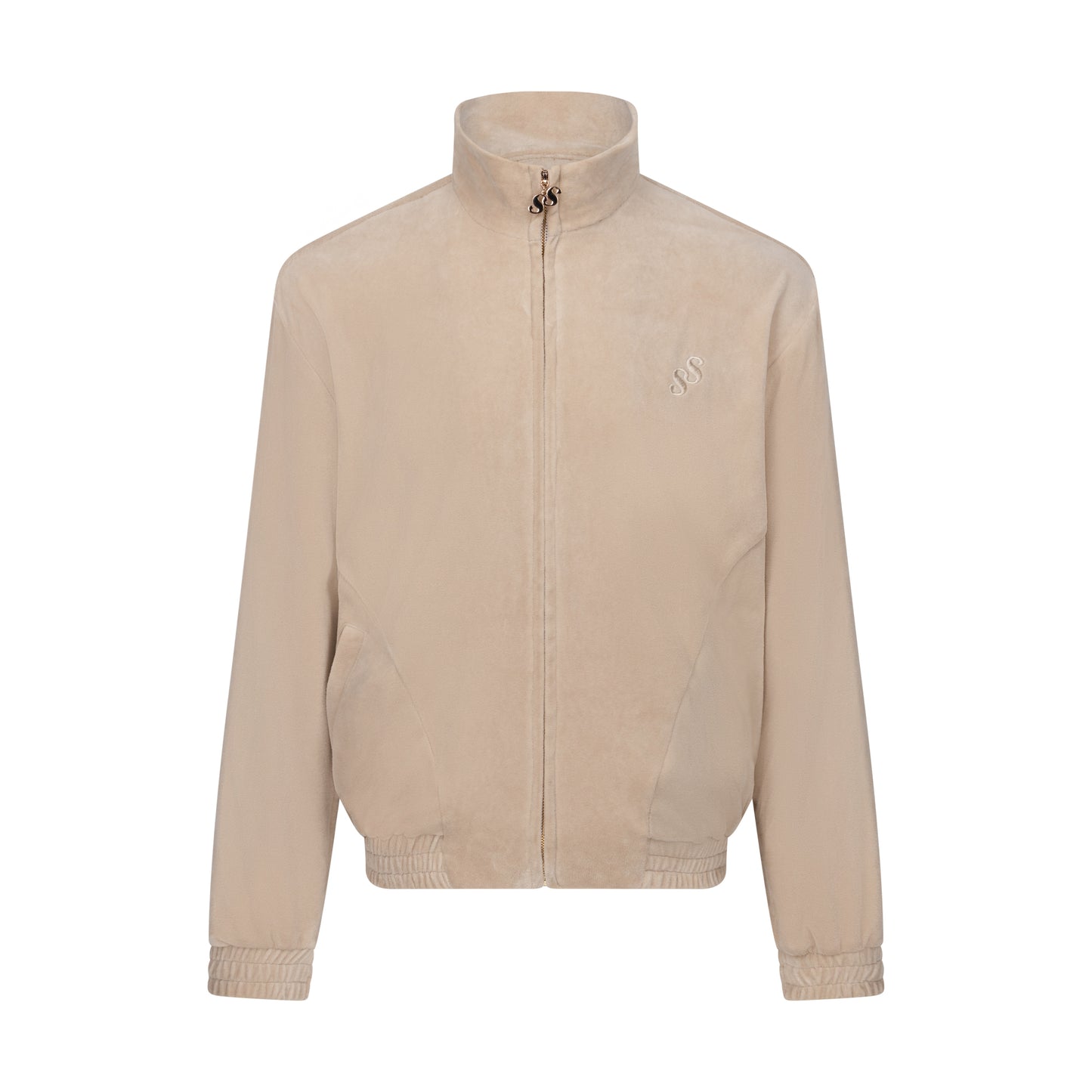 Mens Velour Tracksuit Top - CREAM