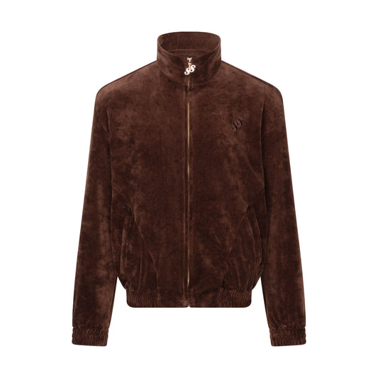 Mens Velour Tracksuit Top - BROWN