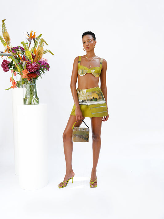 Chartreuse Kitchen Bra Top & Matching Skirt