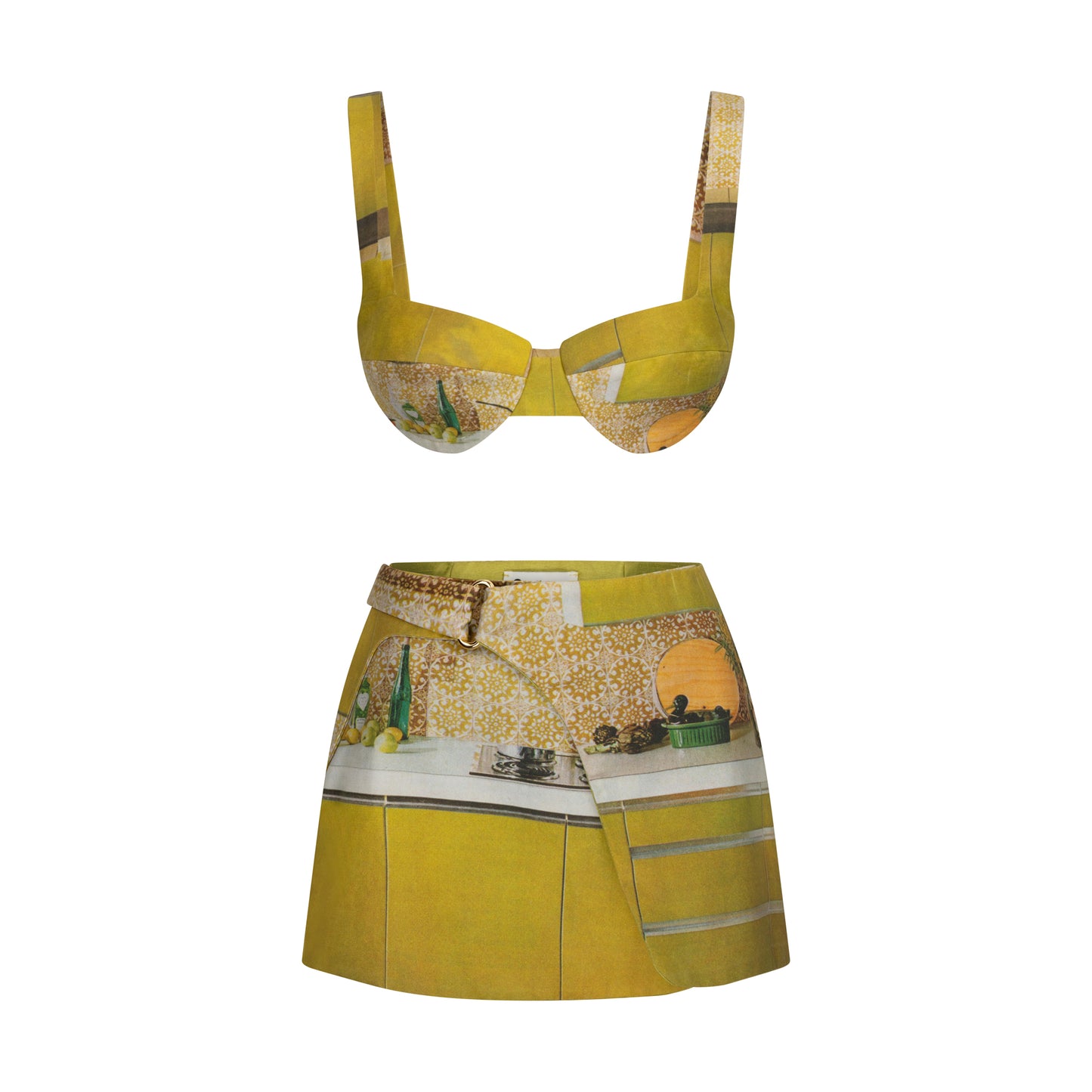 Chartreuse Kitchen Bra Top & Matching Skirt